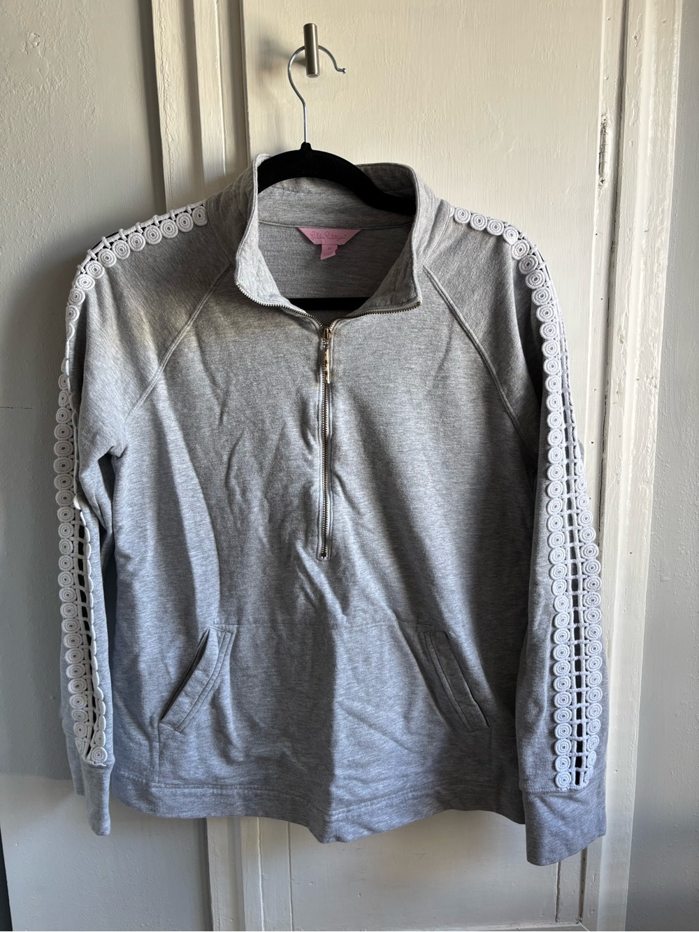 Lilly Pulitzer Light Gray Half-Zip Sweatshirt with White Trim